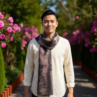 Khăn đũi dài tơ tằm Cánh bướm nâu khói  45*180 cm